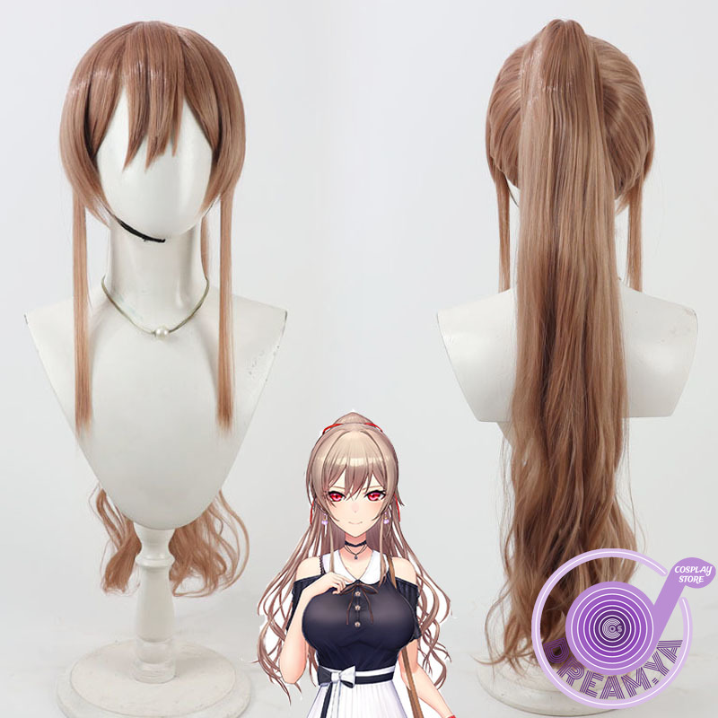Anime Cosplay Wig Heat Resistant - วิกผมคอสเพลย์ Furen E Lustario สไตล์วีทูเบอร์ ผมหางม้าสีน้ำตาล