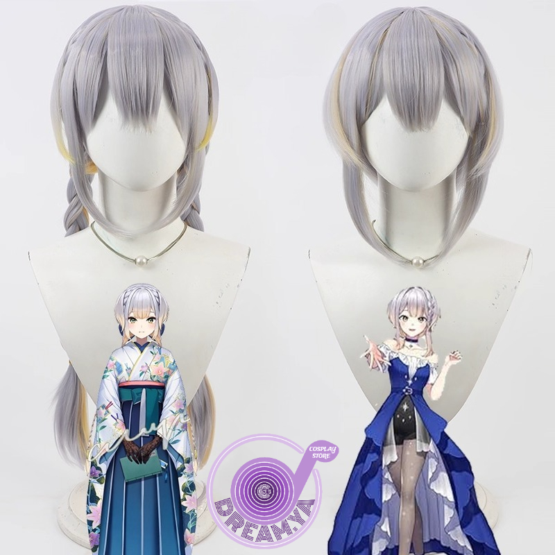 Anime Cosplay Wig Heat Resistant - ชิโอริฮา รูริคอสเพลย์วิกผมวีทูเบอร์สีเทาสีเหลืองถักผมสังเคราะห์ทนความร้อนฮาโลวีนเล่นบทบาทปาร์ตี้คาร์นิวัล+ หมวกวิกผม