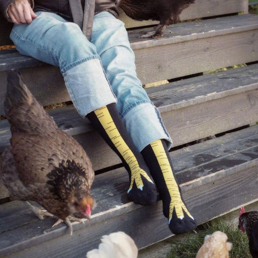 ถุงเท้ายาวเหนือเข่าทำจากผ้าฝ้า - Funny Chicken Leg Socks บทวิจารณ์และราคา